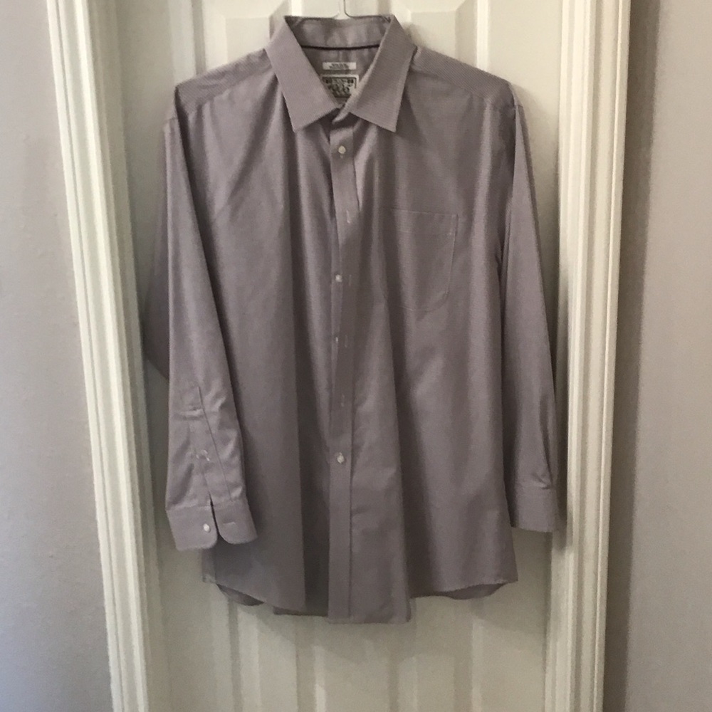 Men's Jos A Bank 1905 collection  classic dress shirt. Blue & brown cross stripe